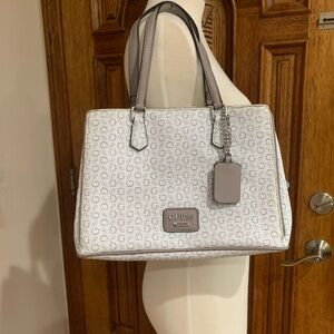 GUESS White Monogram Tote Bag